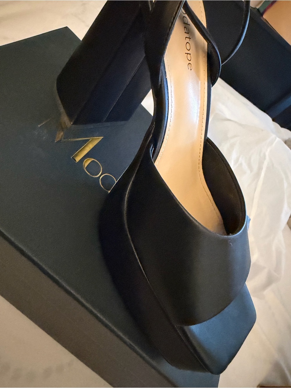 Platform Square-Toe Block Heel Sandals in Black